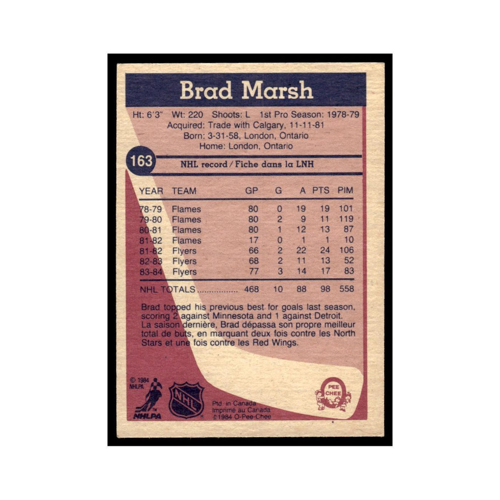 Brad Marsh 1984 O-Pee-Chee #163 Philadelphia Flyers Hockey Card EX