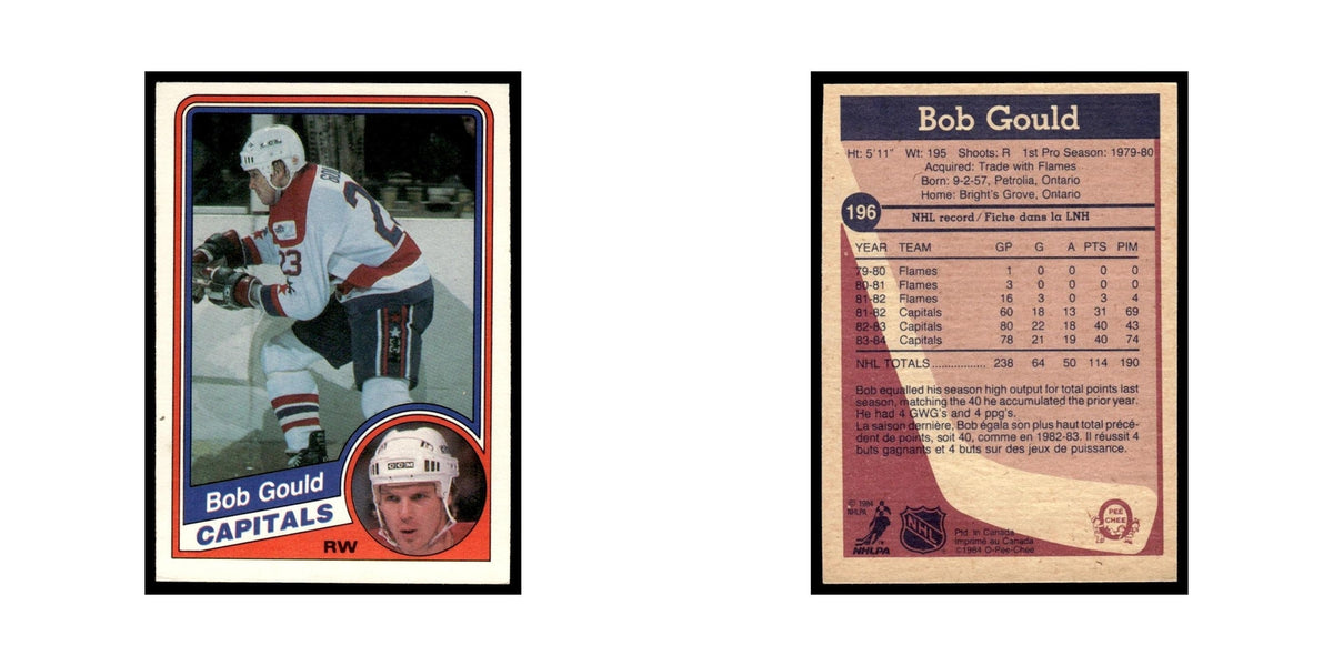 Bob Gould Rookie 1984 O-Pee-Chee #196 Washington Capitals Hockey Card EX