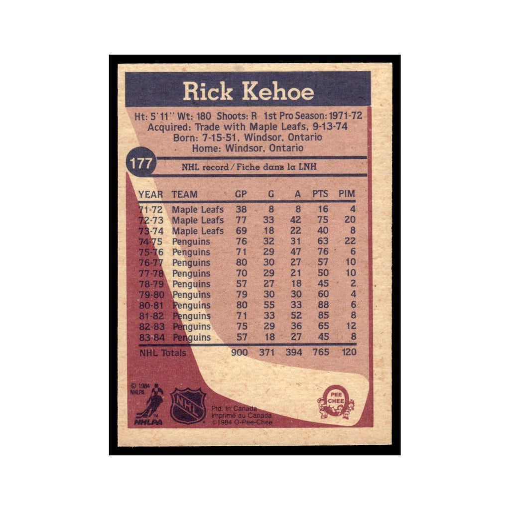 Rick Kehoe 1984 O-Pee-Chee #177 Pittsburgh Penguins Hockey Card EX