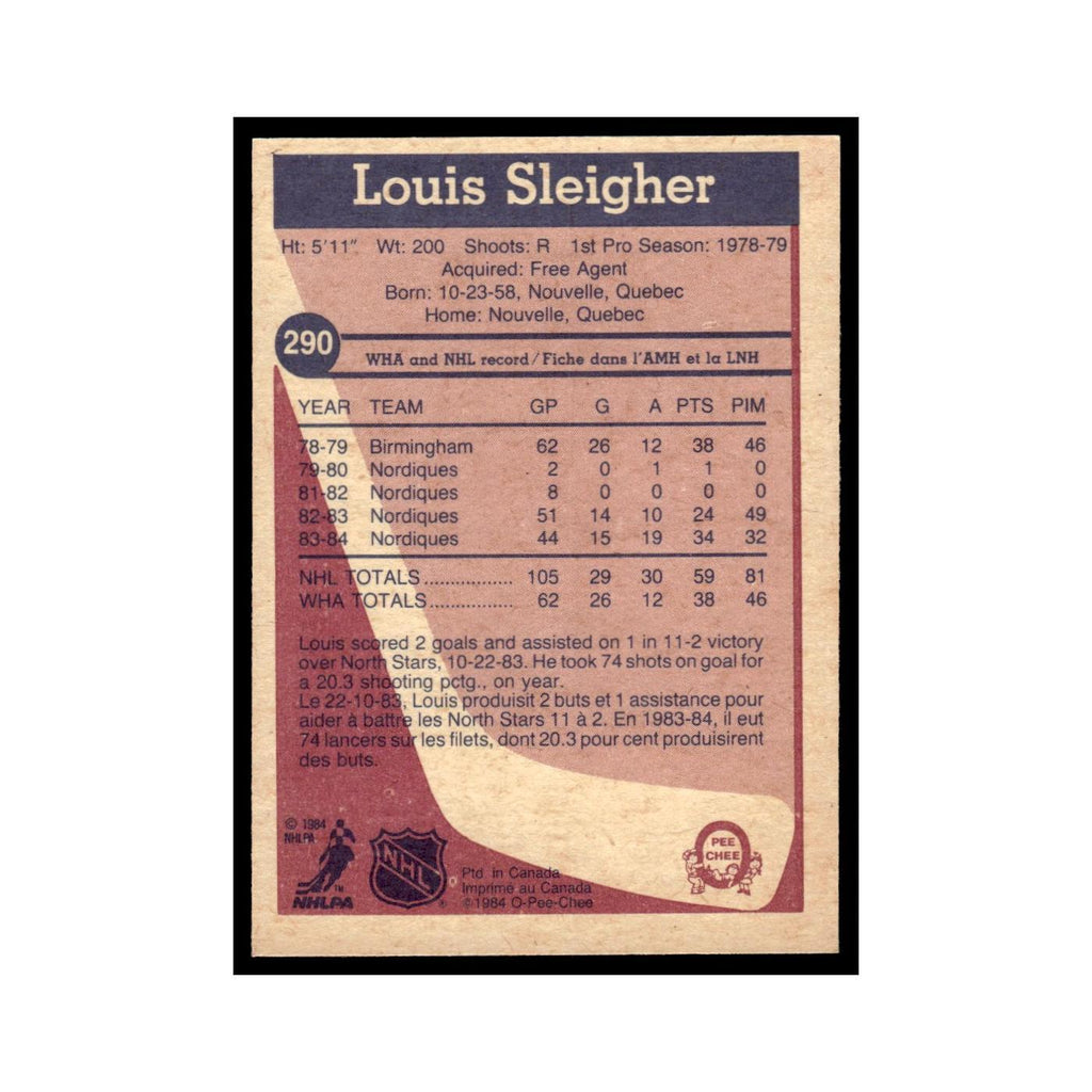Louis Sleigher 1984 O-Pee-Chee #290 Boston Bruins Hockey Card EX