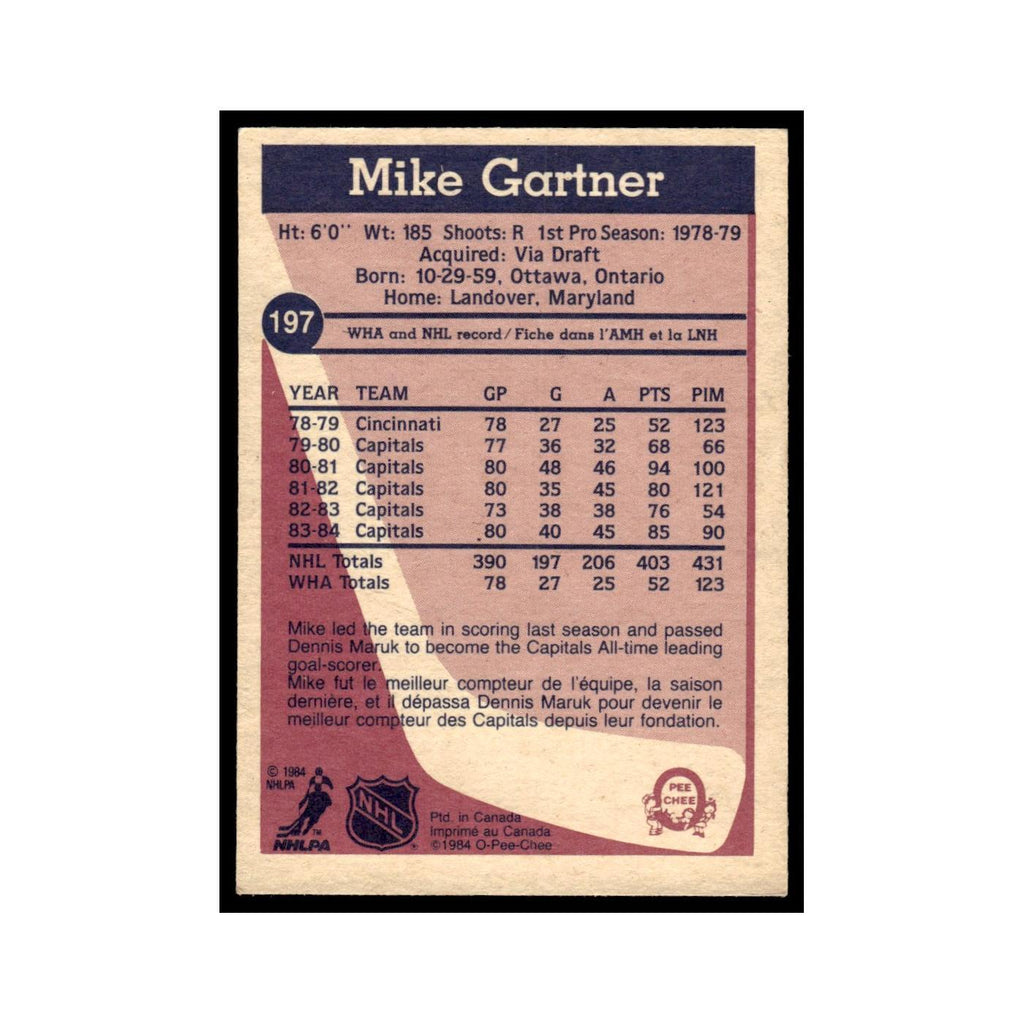 Mike Gartner 1984 O-Pee-Chee #197 Washington Capitals Hockey Card EX