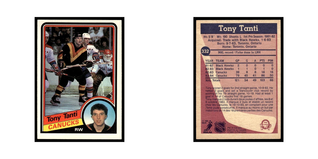 Tony Tanti 1984 O-Pee-Chee #332 Vancouver Canucks Hockey Card EX
