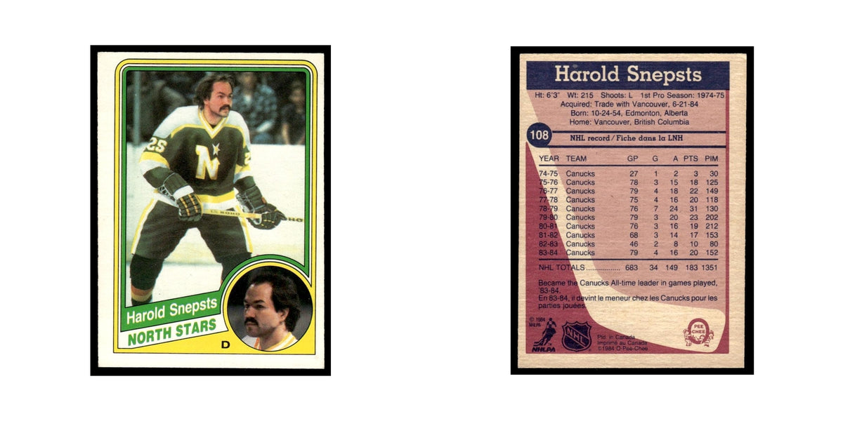 Harold Snepsts 1984 O-Pee-Chee #108 Minnesota North Stars Hockey Card EX