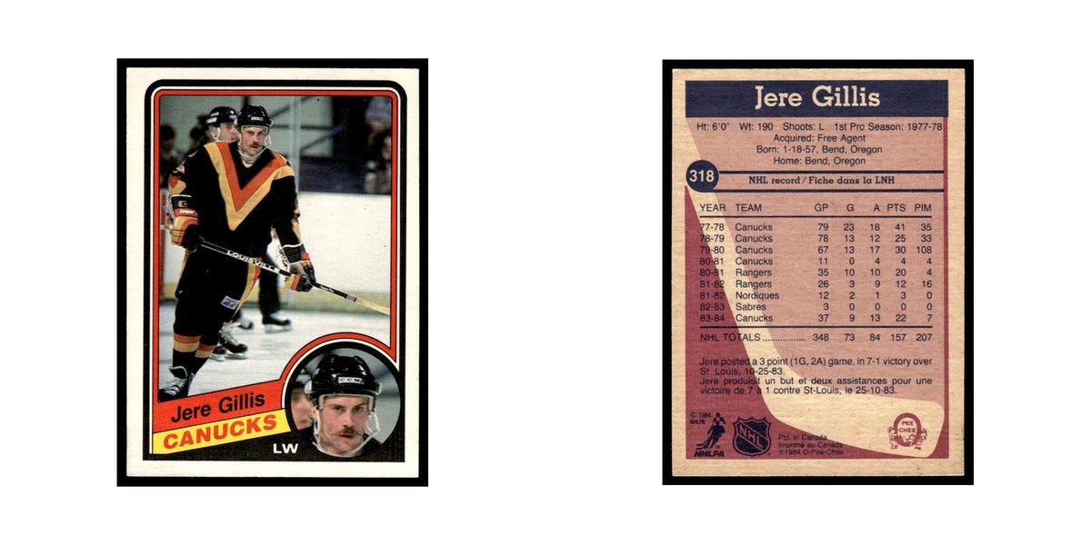 Jere Gillis 1984 O-Pee-Chee #318 Vancouver Canucks Hockey Card EX