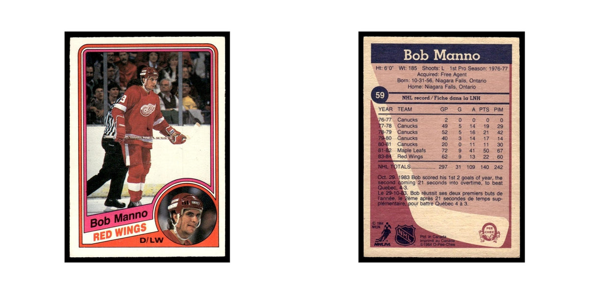 Bob Manno 1984 O-Pee-Chee #59 Detroit Red Wings Hockey Card EX