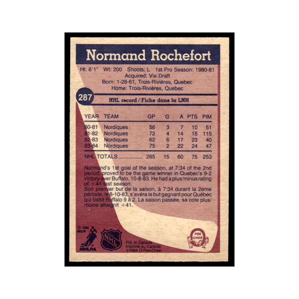 Normand Rochefort 1984 O-Pee-Chee #287 Quebec Nordiques Hockey Card EX