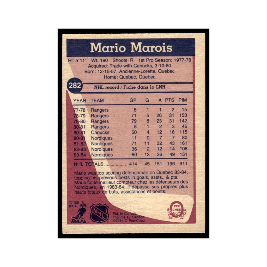 Mario Marois 1984 O-Pee-Chee #282 Quebec Nordiques Hockey Card EX