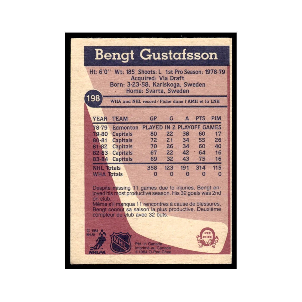 Bengt Gustafsson 1984 O-Pee-Chee #198 Washington Capitals Hockey Card EX