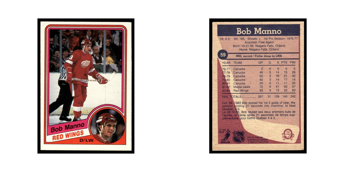 Bob Manno 1984 O-Pee-Chee #59 Detroit Red Wings Hockey Card EX