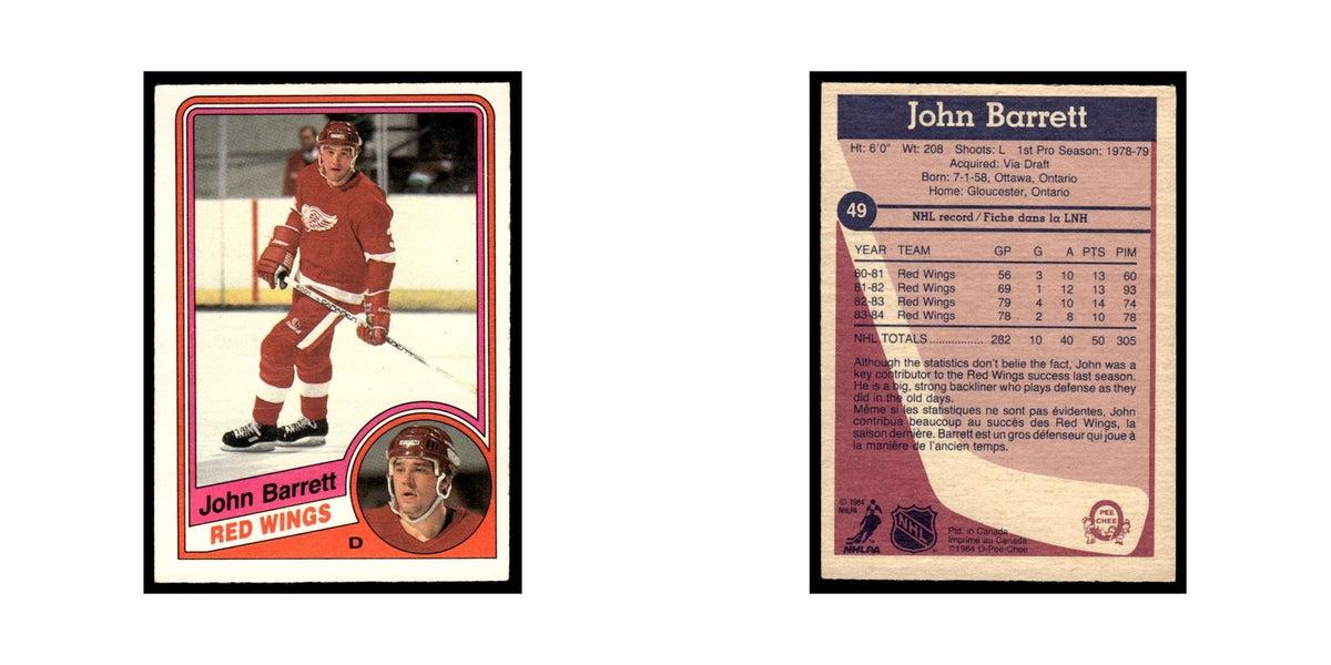 John Barrett 1984 O-Pee-Chee #49 Detroit Red Wings Hockey Card EX