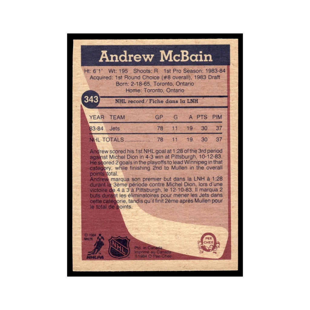 Andrew McBain Rookie 1984 O-Pee-Chee #343 Winnipeg Jets Hockey Card EX