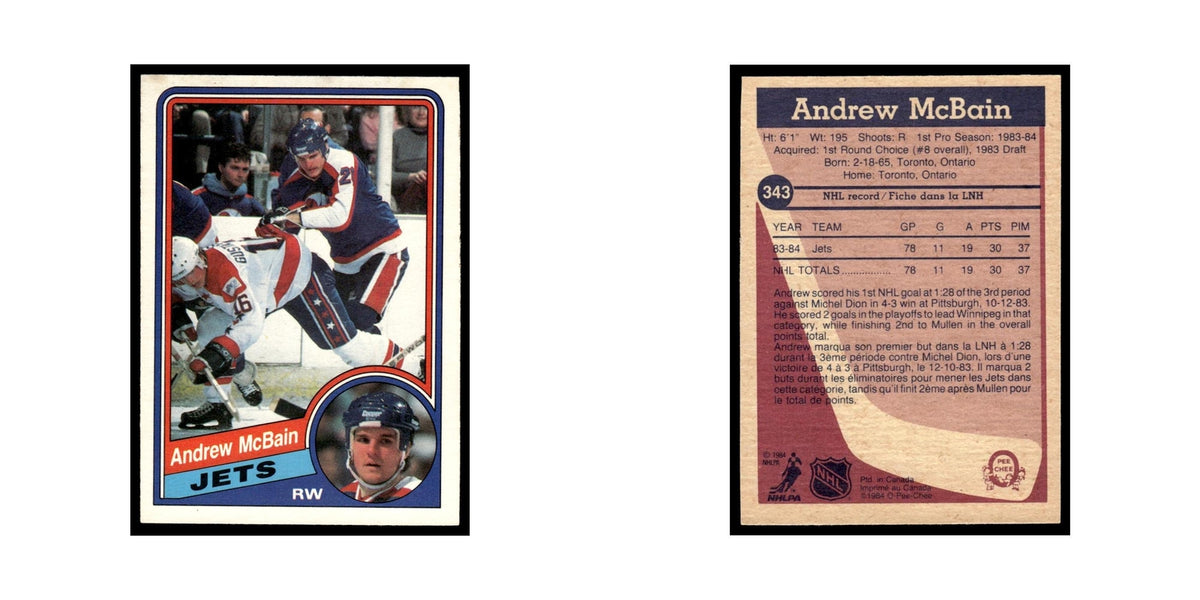 Andrew McBain Rookie 1984 O-Pee-Chee #343 Winnipeg Jets Hockey Card EX