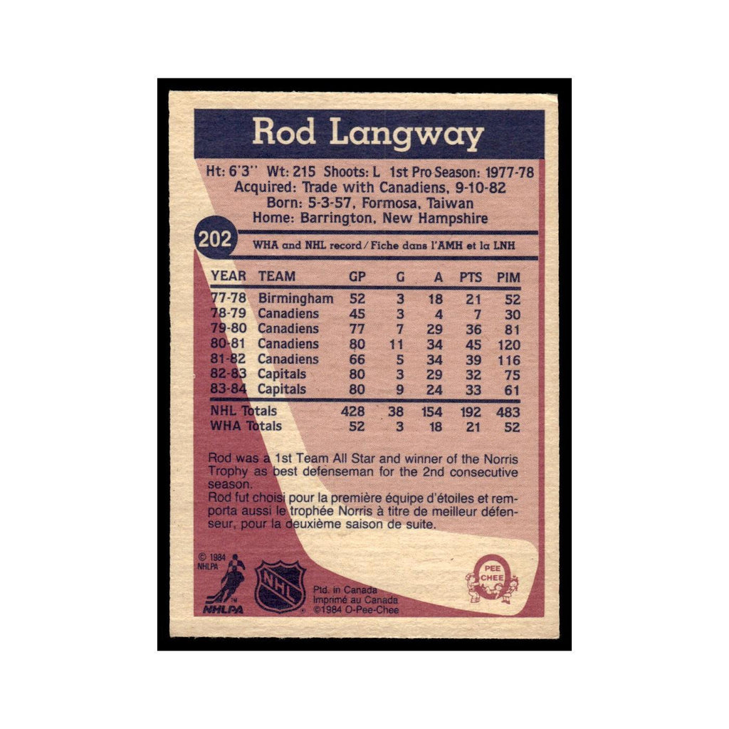 Rod Langway 1984 O-Pee-Chee #202 Washington Capitals Hockey Card EX
