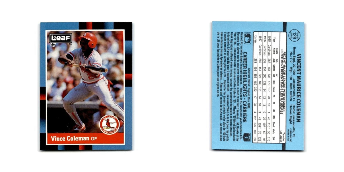 Vince Coleman 1988 Leaf #128 St. Louis Cardinals Baseball Card NM