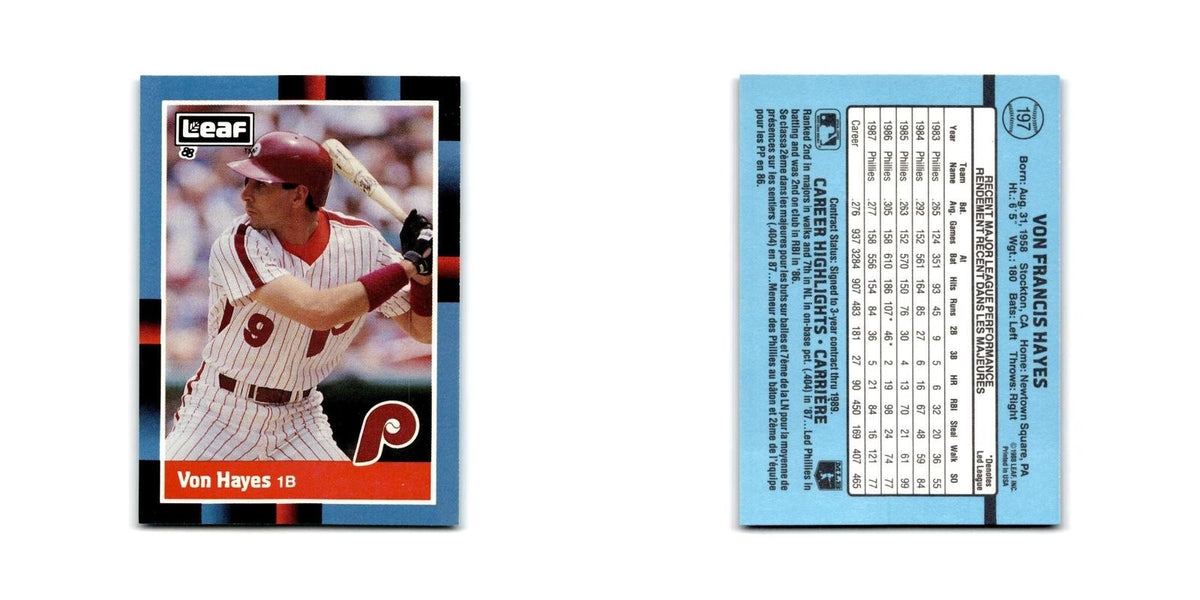 Von Hayes 1988 Leaf #197 Philadelphia Phillies Baseball Card NM