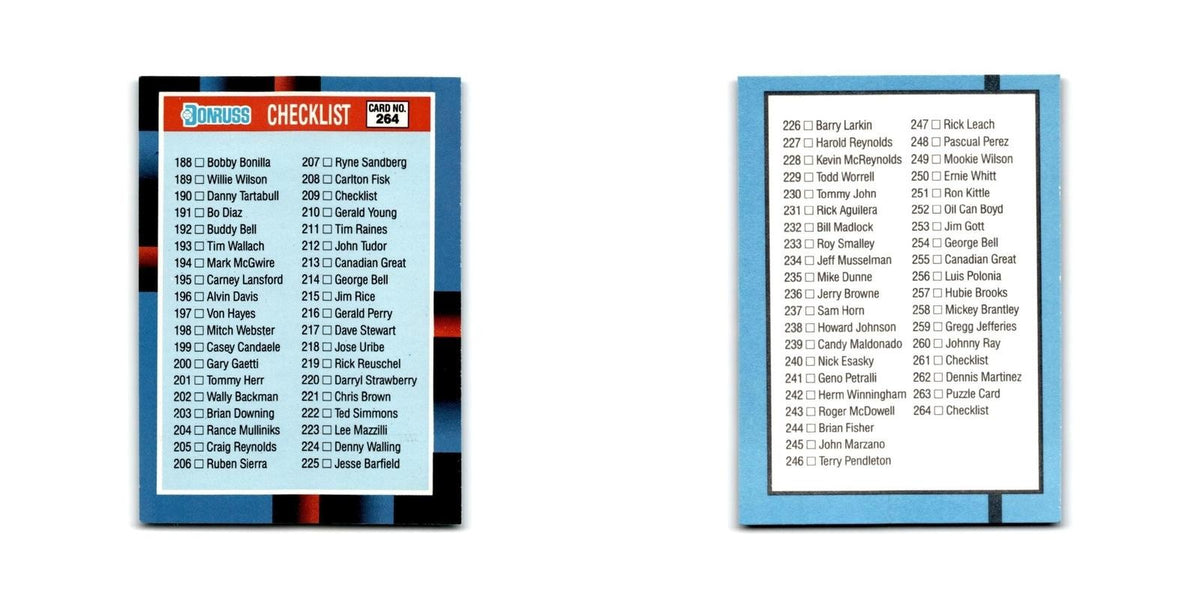 Checklist 188-264 1988 Leaf #NNO Baseball Card NM