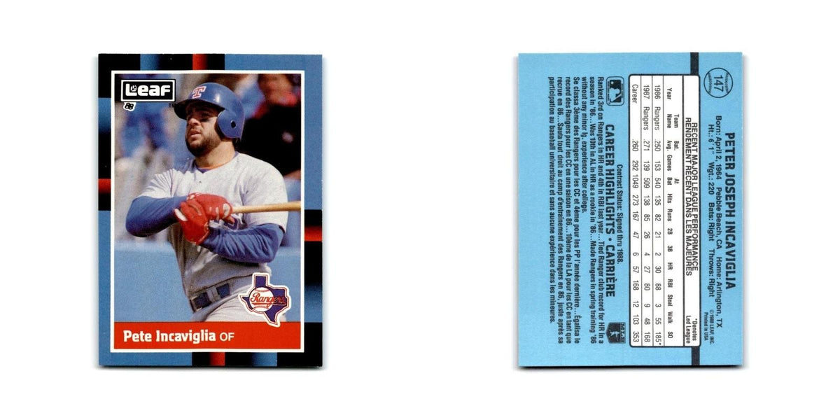 Pete Incaviglia 1988 Leaf #147 Texas Rangers Baseball Card NM