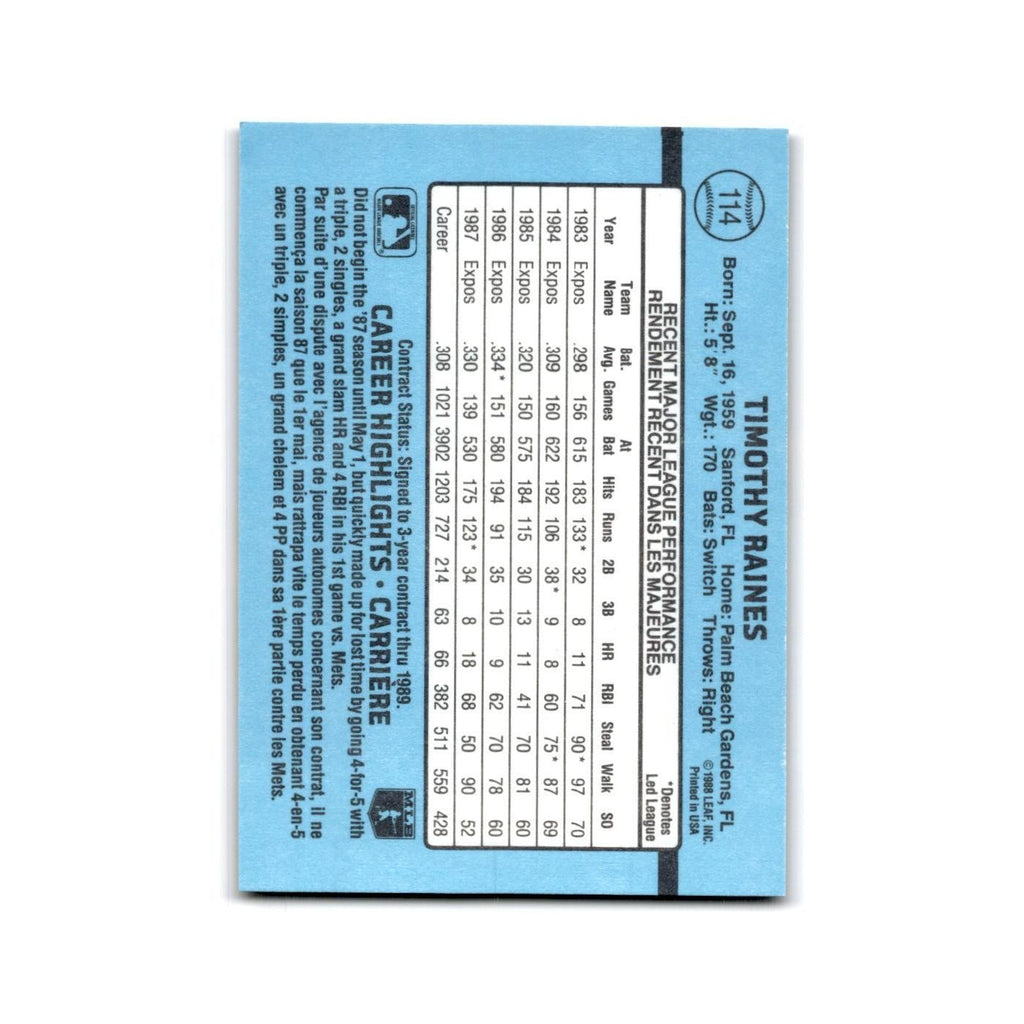 Tim Raines 1988 Leaf #114 Montreal Expos Baseball Card NM