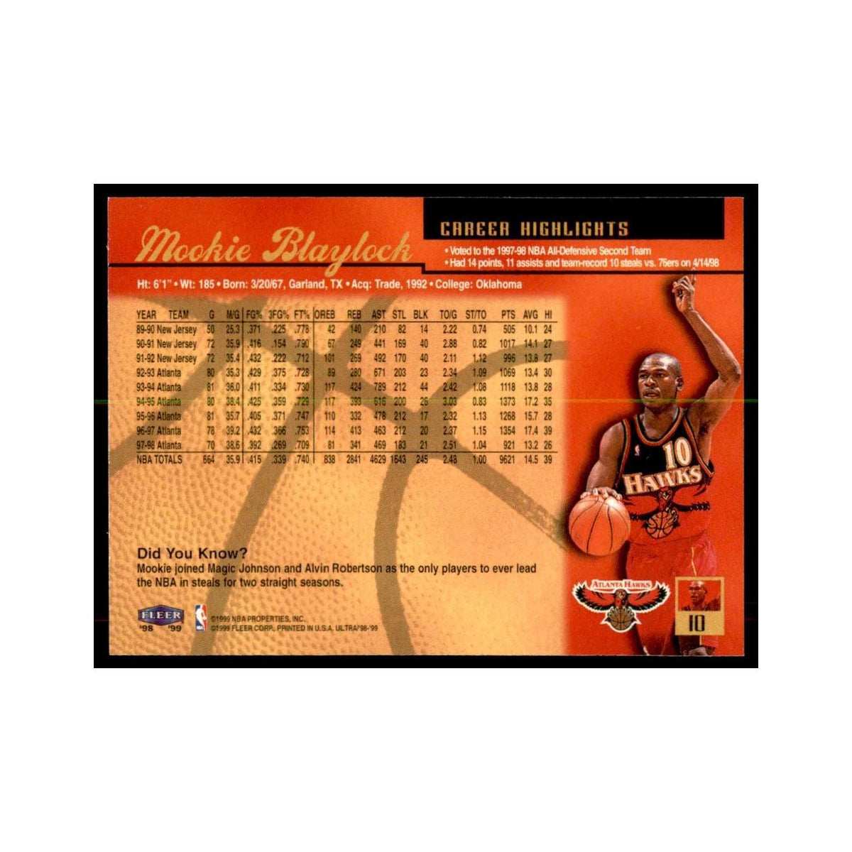 1998 Fleer Ultra Mookie Blaylock Basketball Cards #10.0