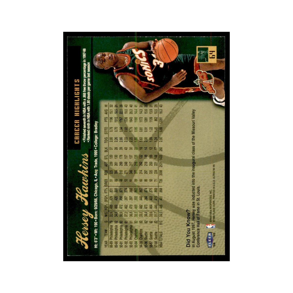 1998 Fleer Ultra Hersey Hawkins Basketball Cards #64.0