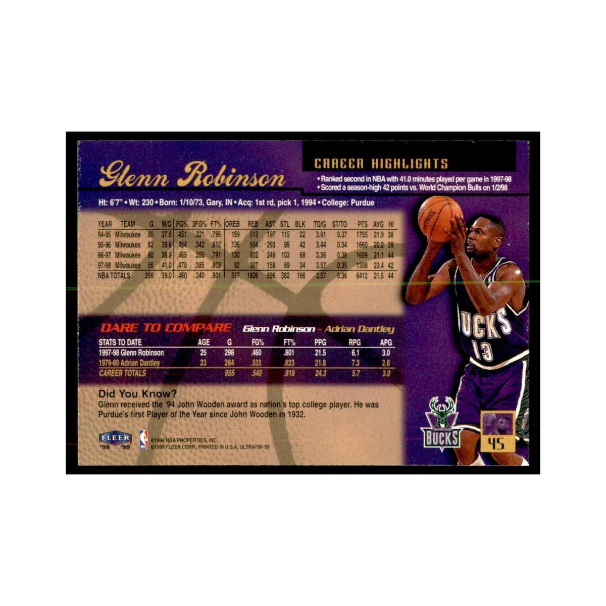 1998 Fleer Ultra Glenn Robinson Basketball Cards #45.0