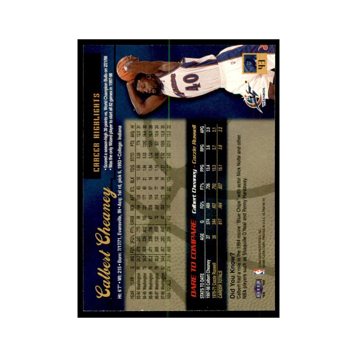 1998 Fleer Ultra Calbert Cheaney Basketball Cards #43.0