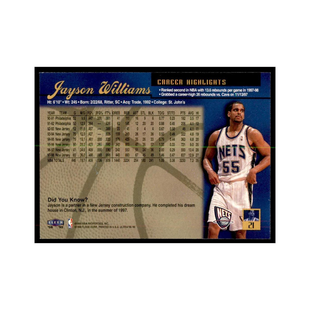 1998 Fleer Ultra Jayson Williams Basketball Cards #99.0