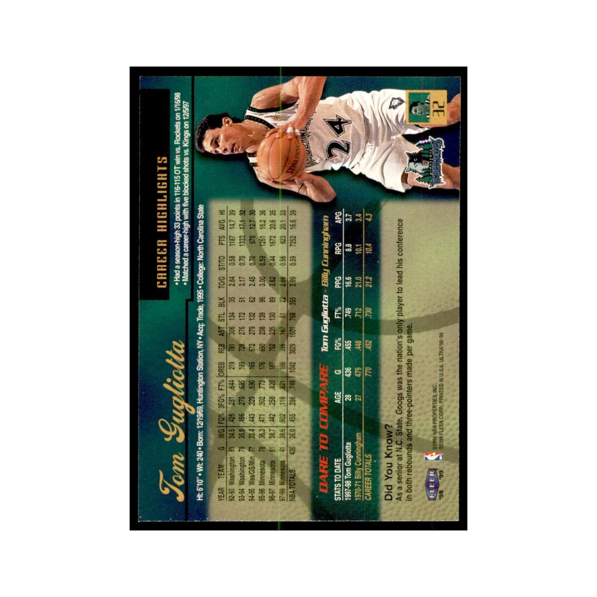 1998 Fleer Ultra Tom Gugliotta Basketball Cards #32.0
