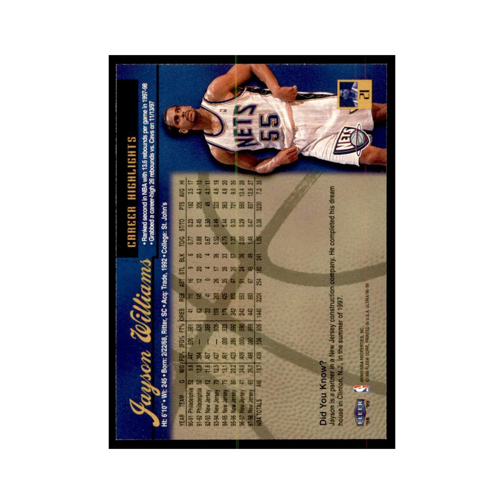 1998 Fleer Ultra Jayson Williams Basketball Cards #21.0