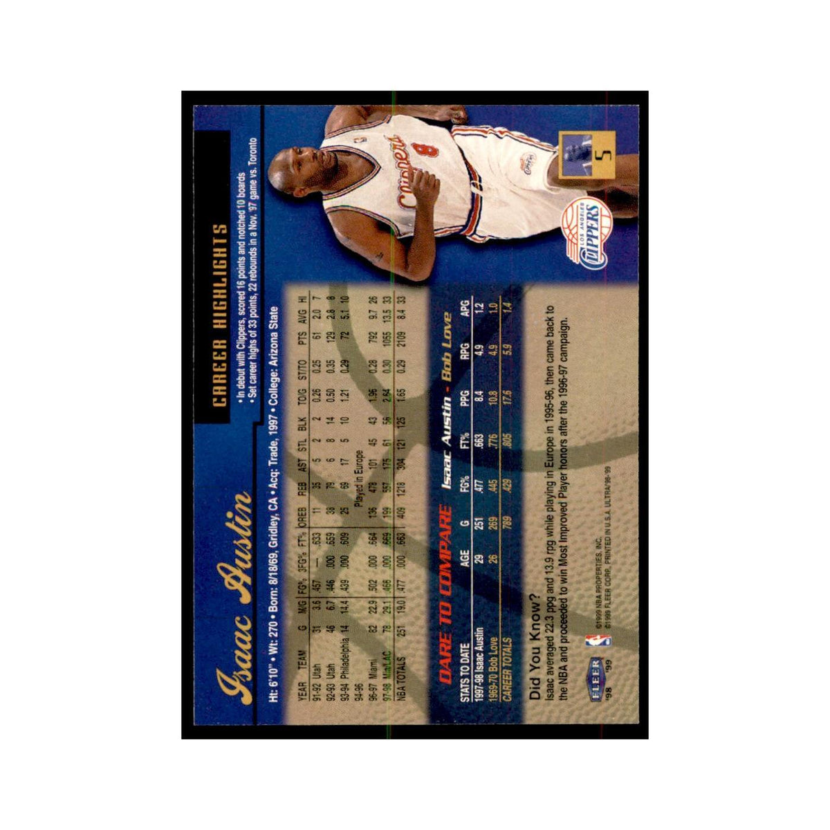 1998 Fleer Ultra Isaac Austin Basketball Cards #5.0