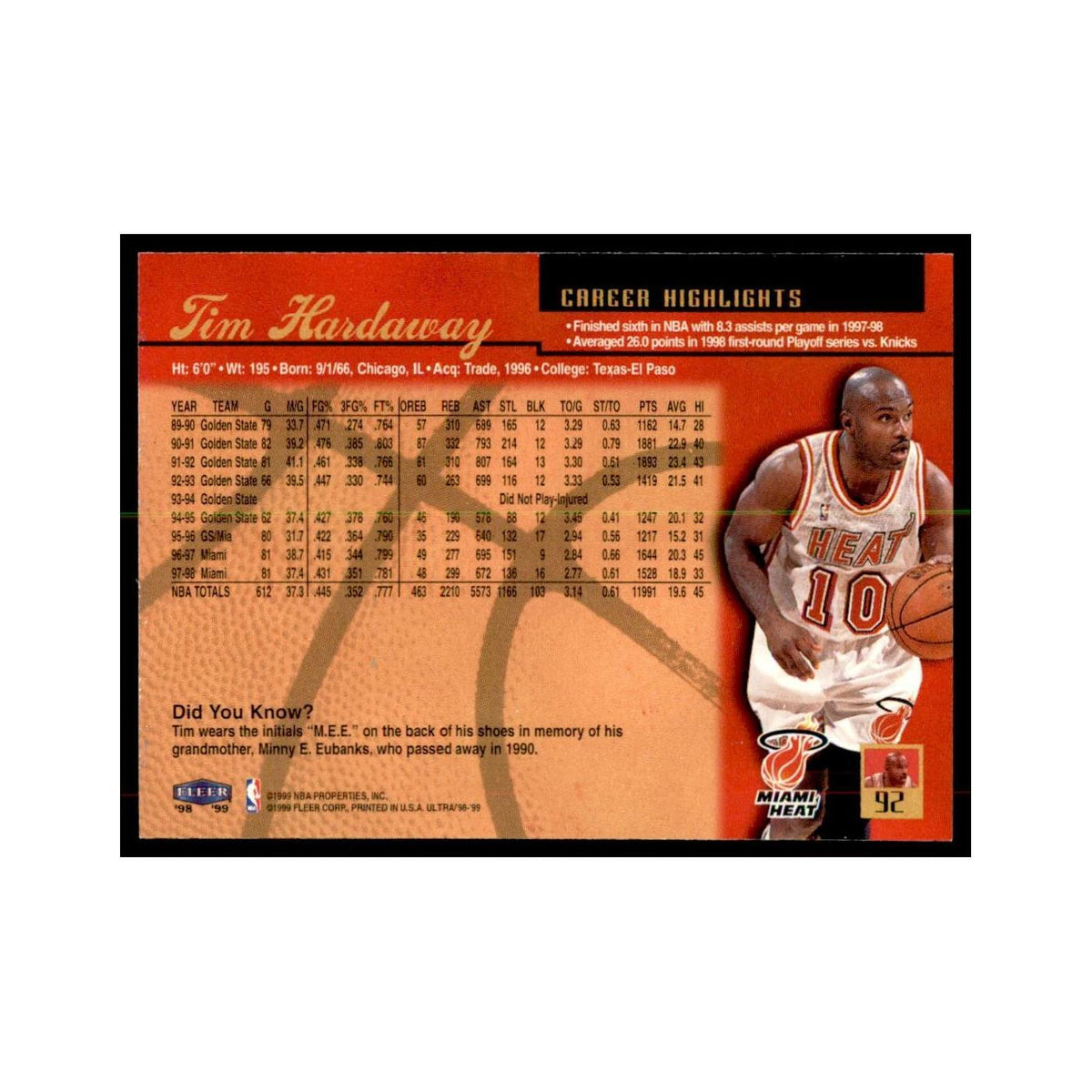 1998 Fleer Ultra Tim Hardaway Basketball Cards #92.0