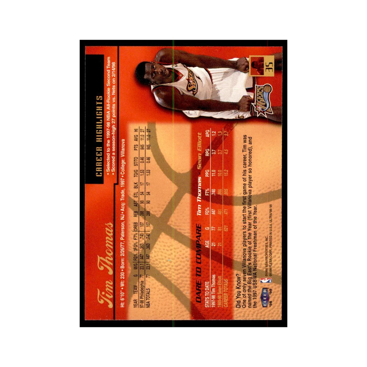 1998 Fleer Ultra Tim Thomas Basketball Cards #35.0