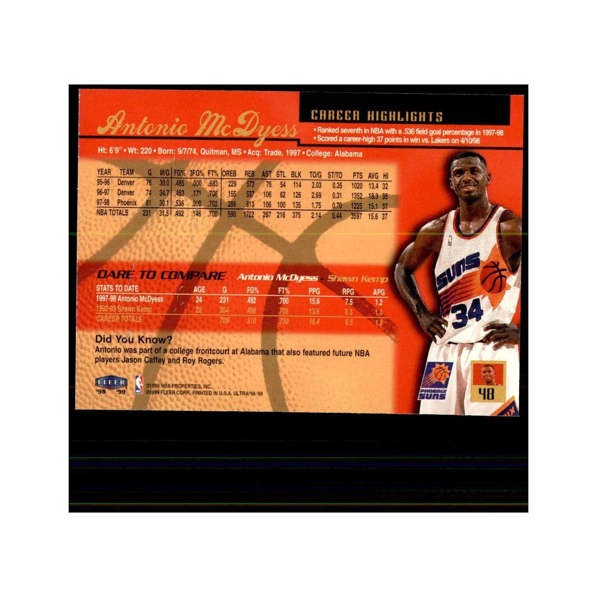 1998 Fleer Ultra Antonio McDyess Basketball Cards #48.0