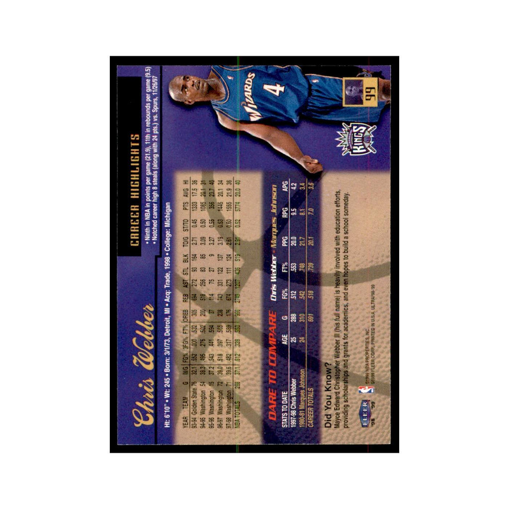 1998 Fleer Ultra Chris Webber Basketball Cards #99.0