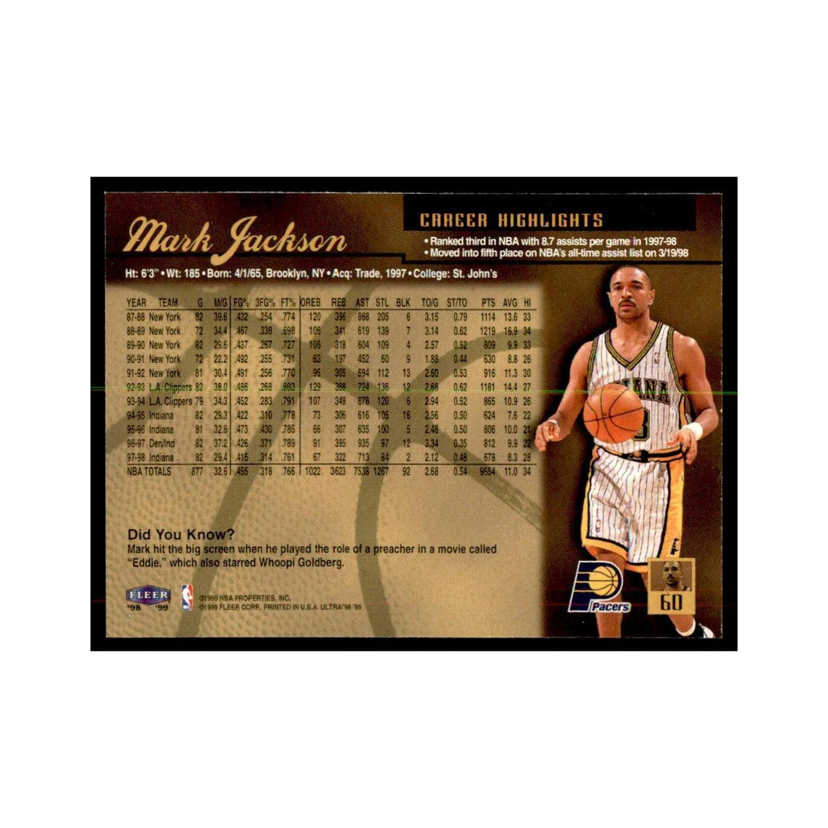 1998 Fleer Ultra Mark Jackson Basketball Cards #60.0