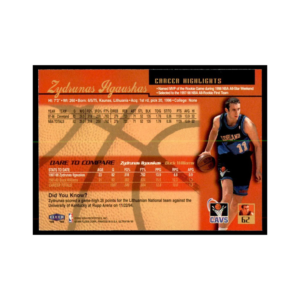 1998 Fleer Ultra Zydrunas Ilgauskas Basketball Cards #62.0
