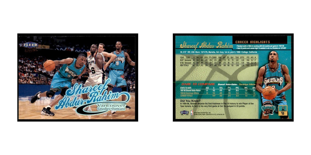 1998 Fleer Ultra Shareef Abdur-Rahim Basketball Cards #91.0