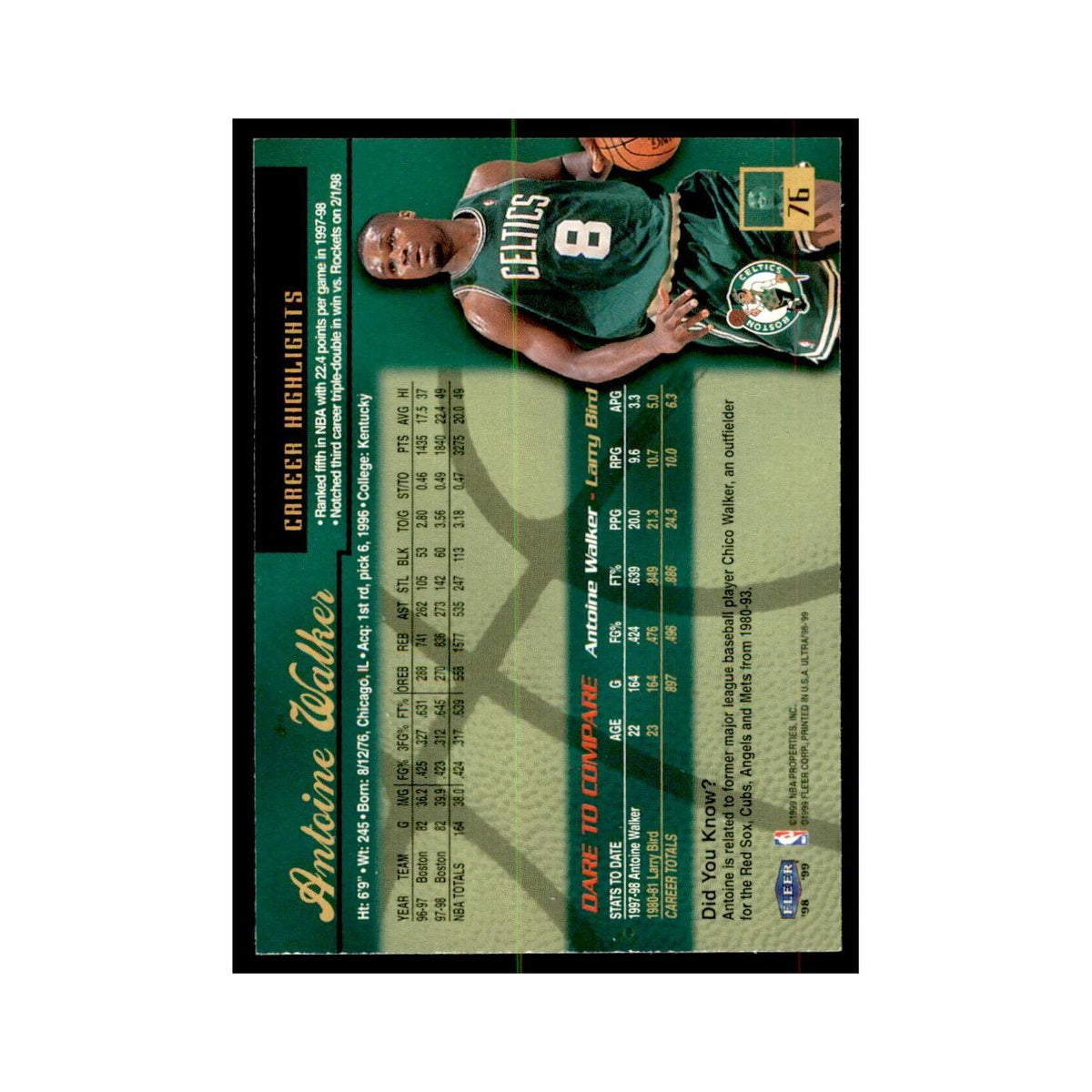 1998 Fleer Ultra Antoine Walker Basketball Cards #76.0