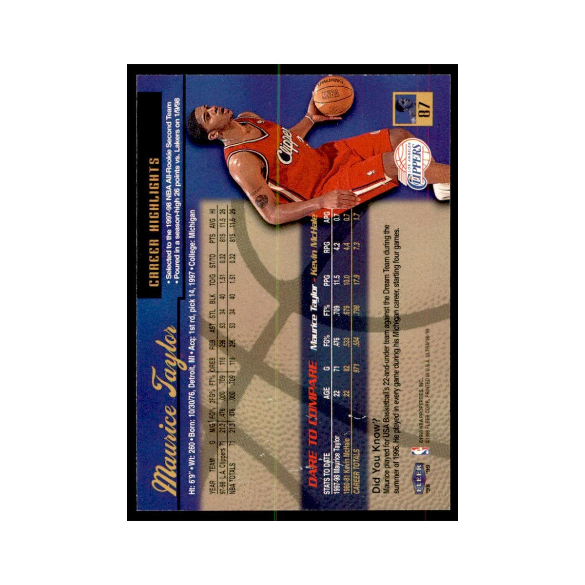 1998 Fleer Ultra Maurice Taylor Basketball Cards #87.0