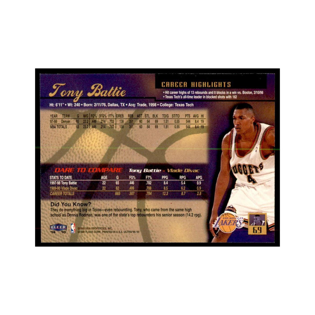 1998 Fleer Ultra Tony Battie Basketball Cards #69.0