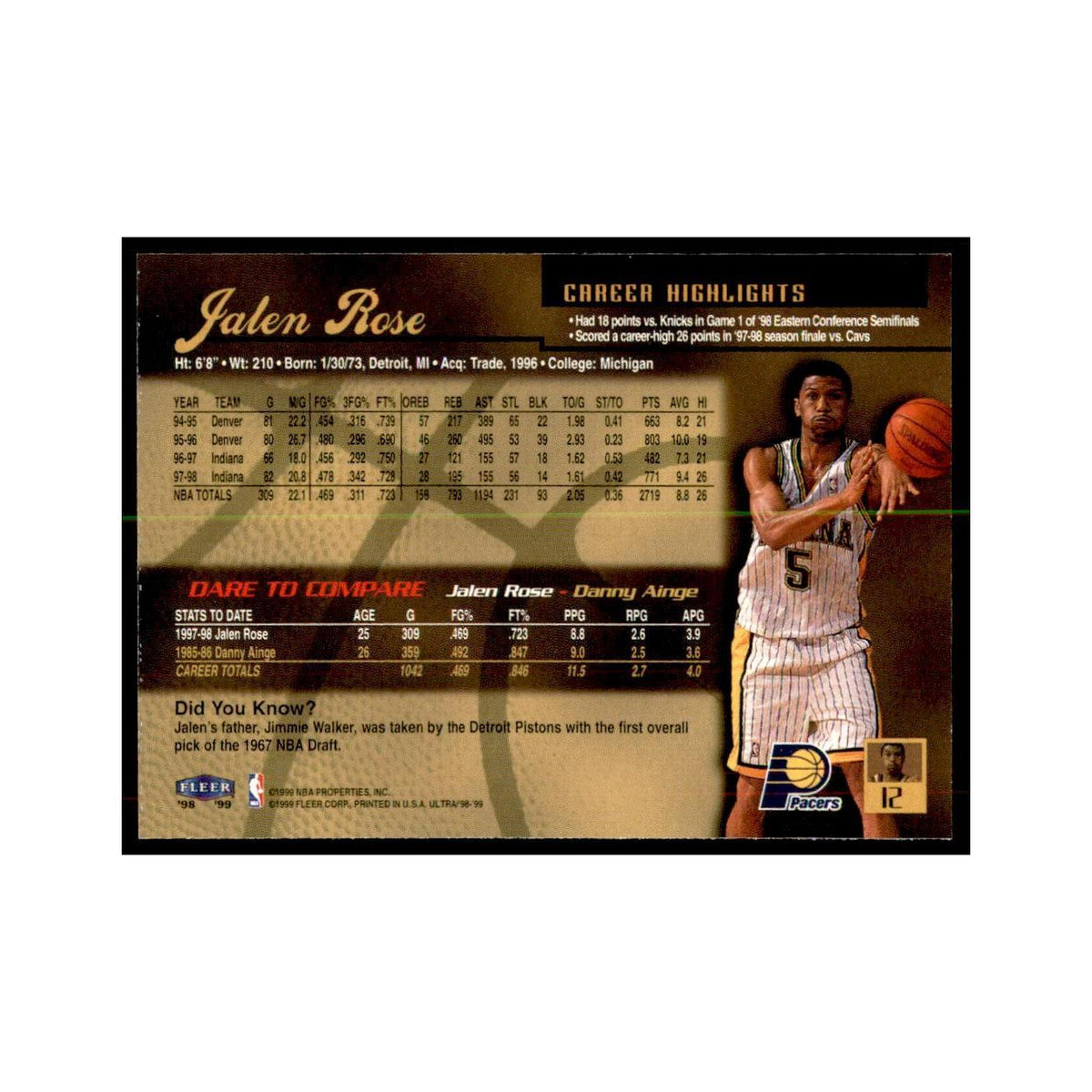 1998 Fleer Ultra Jalen Rose Basketball Cards #12.0