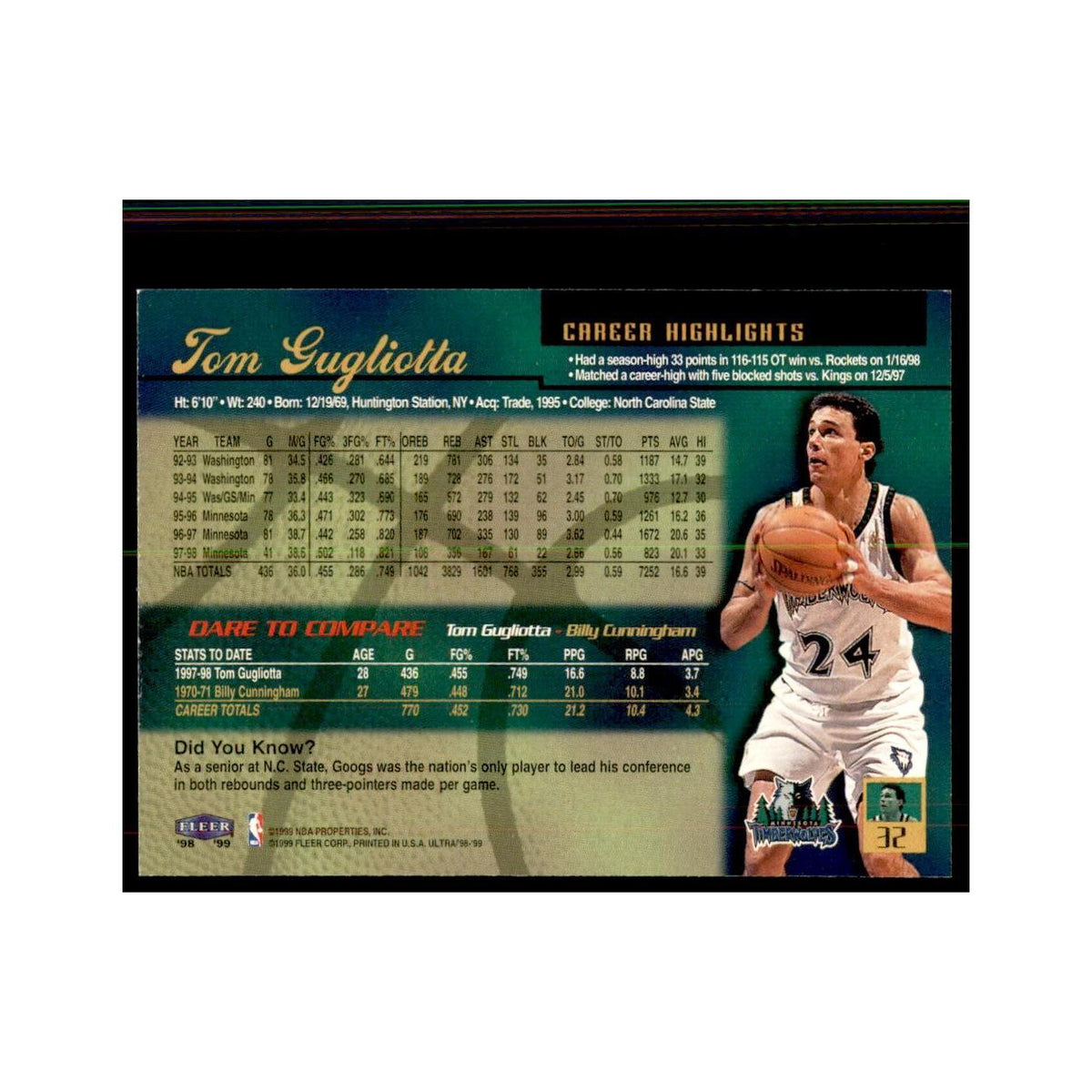 1998 Fleer Ultra Tom Gugliotta Basketball Cards #32.0