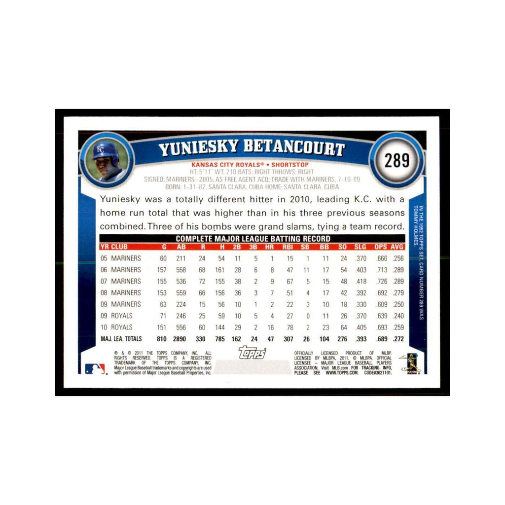 2011 Topps Yuniesky Betancourt Baseball Cards #289