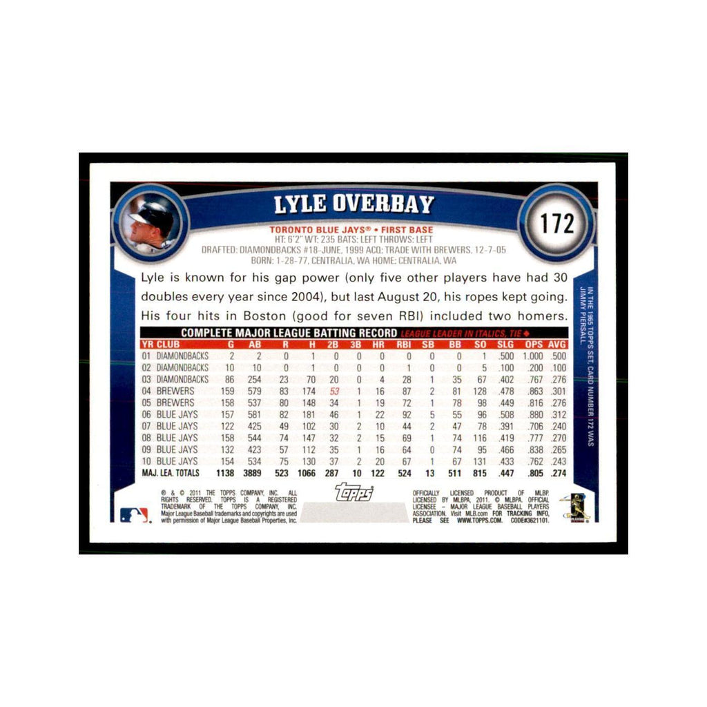 2011 Topps Lyle Overbay Baseball Cards #172