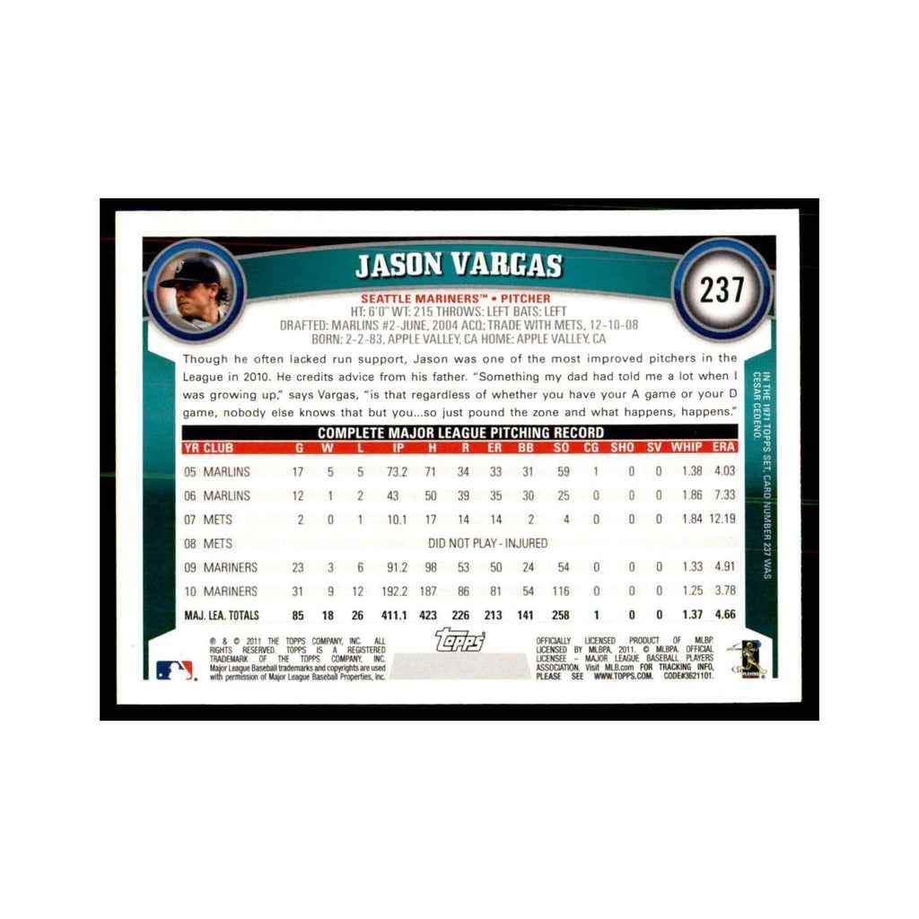 2011 Topps Jason Vargas Baseball Cards #237