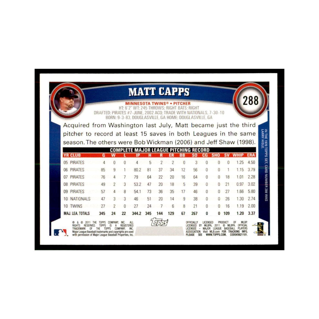 2011 Topps Matt Capps Baseball Cards #288