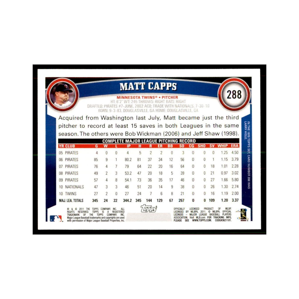 2011 Topps Matt Capps Baseball Cards #288