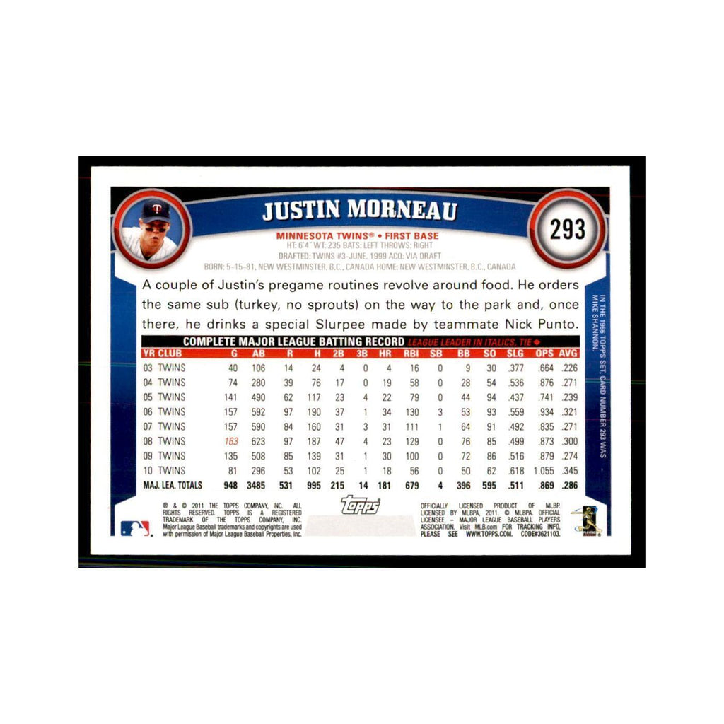 2011 Topps Justin Morneau Baseball Cards #293