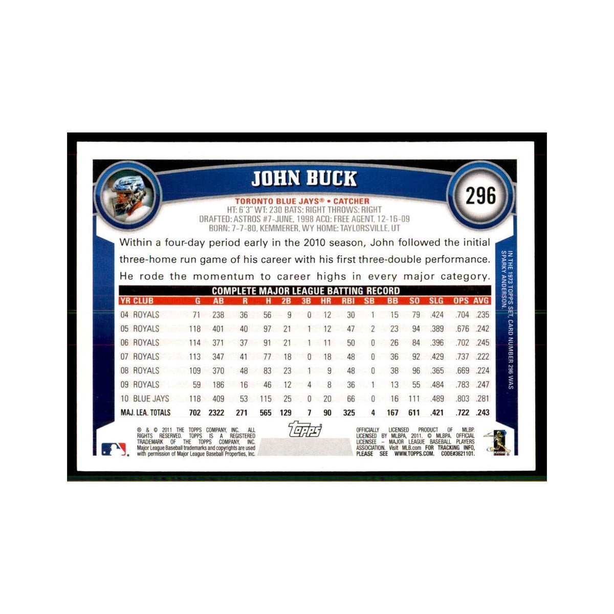 2011 Topps John Buck Baseball Cards #296