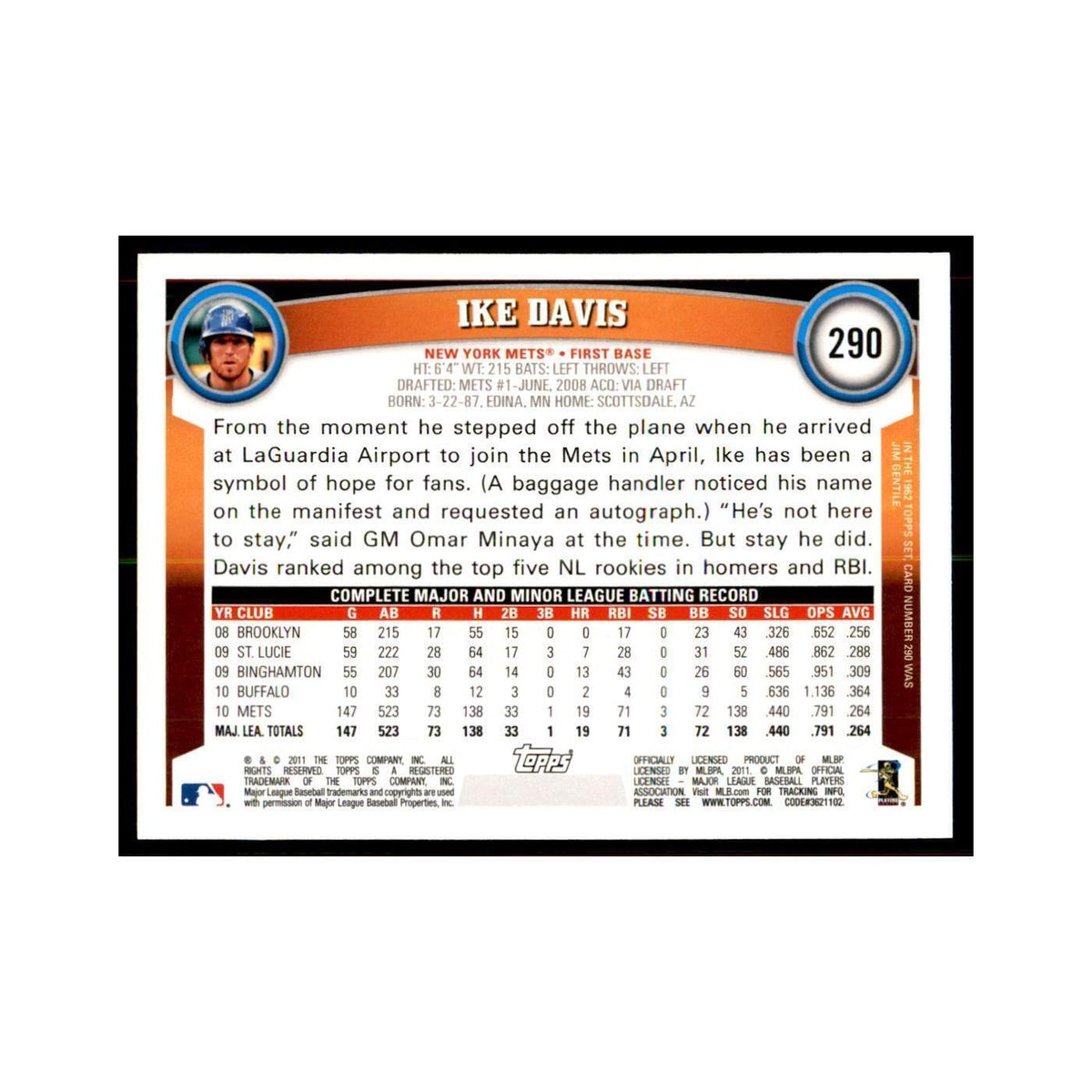 2011 Topps Ike Davis Baseball Cards #290